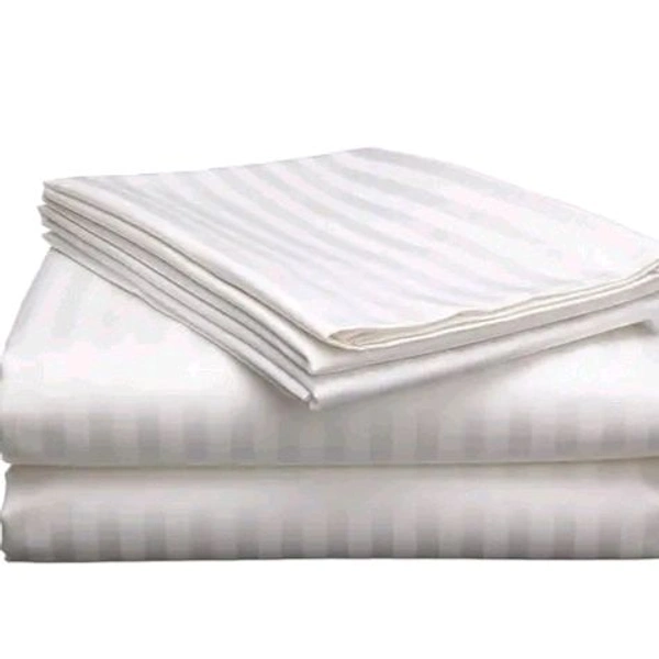 White Cotton Satin Striped Double King Bedsheet With 2 Pillow Cover For Home , Hôtel, Guest House and OYO Rooms