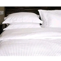 White Cotton Satin Striped Double King Bedsheet With 2 Pillow Cover For Home , Hôtel, Guest House and OYO Rooms