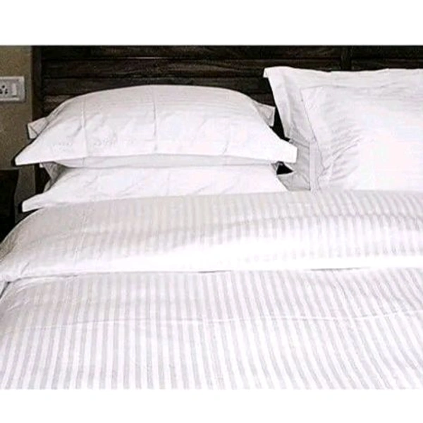 White Cotton Satin Striped Double King Bedsheet With 2 Pillow Cover For Home , Hôtel, Guest House and OYO Rooms