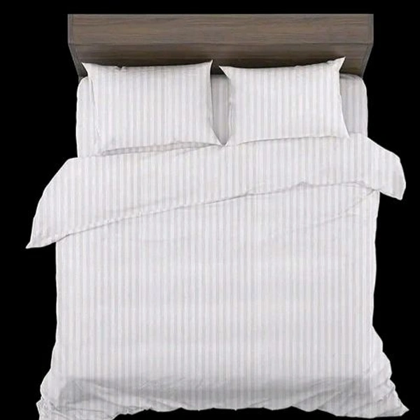 White Cotton Satin Striped Double King Bedsheet With 2 Pillow Cover For Home , Hôtel, Guest House and OYO Rooms