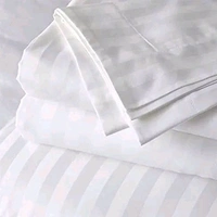 White Cotton Satin Striped Double King Bedsheet With 2 Pillow Cover For Home , Hôtel, Guest House and OYO Rooms
