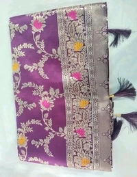 Latest Design Banarsi Silk Saree For Women With Unstiched Blouse - Purple, Botanical pattern Zari Woven