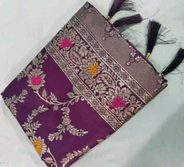 Latest Design Banarsi Silk Saree For Women With Unstiched Blouse - Purple, Botanical pattern Zari Woven