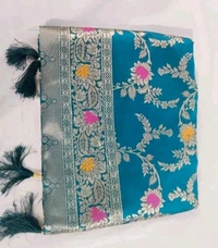 Latest Design Banarsi Silk Saree For Women With Unstiched Blouse - Picton Blue, Botanical pattern Zari Woven