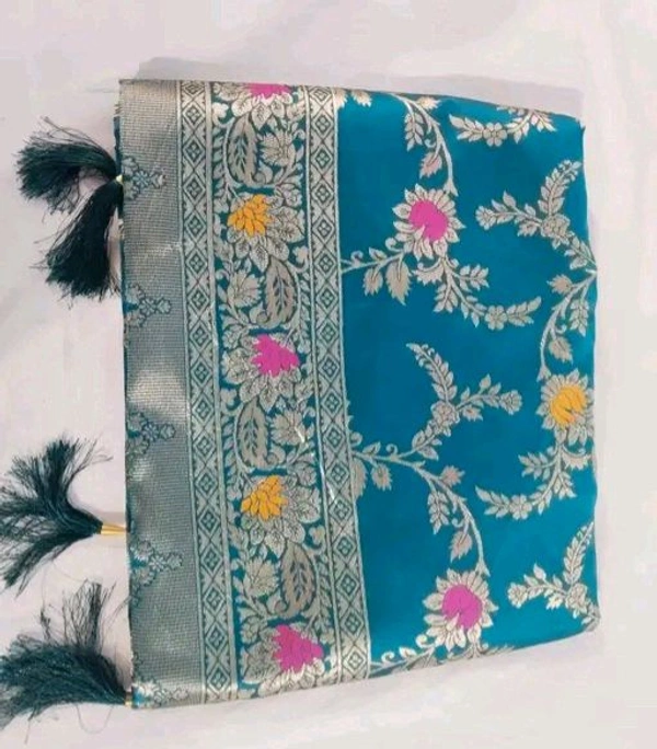 Latest Design Banarsi Silk Saree For Women With Unstiched Blouse - Picton Blue, Botanical pattern Zari Woven