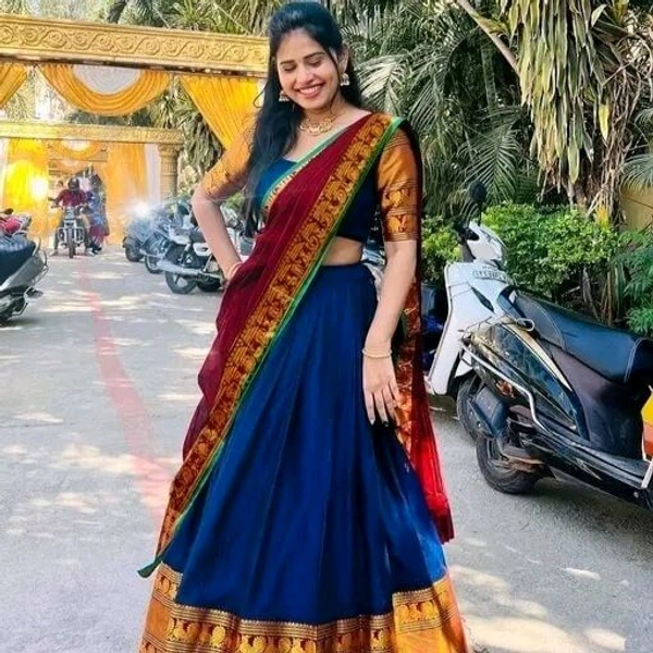 Festive Kanjivaram Silk Pure Zari Lehenga with Heavy Jacquard Dupatta - Japanese Laurel