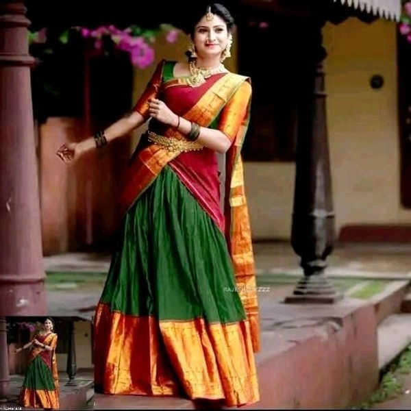 Festive Kanjivaram Silk Pure Zari Lehenga with Heavy Jacquard Dupatta - Japanese Laurel