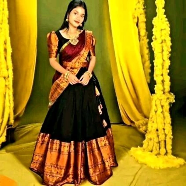 Festive Kanjivaram Silk Pure Zari Lehenga with Heavy Jacquard Dupatta - Japanese Laurel