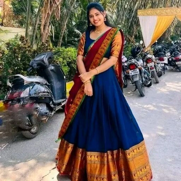 Festive Kanjivaram Silk Pure Zari Lehenga with Heavy Jacquard Dupatta - Japanese Laurel