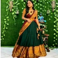 Festive Kanjivaram Silk Pure Zari Lehenga with Heavy Jacquard Dupatta - Japanese Laurel