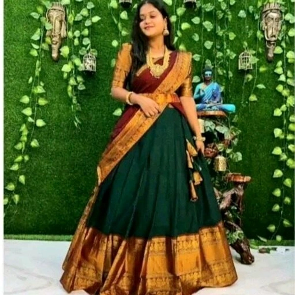 Festive Kanjivaram Silk Pure Zari Lehenga with Heavy Jacquard Dupatta - Japanese Laurel