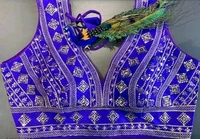 Deep V Cut Neck Slevlees  Embrodery  Readymade Padded  Blouse For Women - Blue