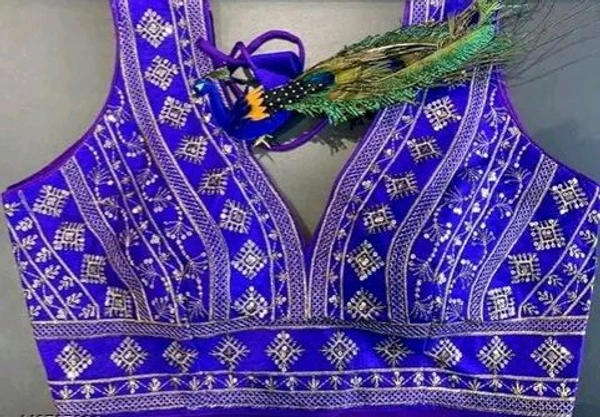 Deep V Cut Neck Slevlees  Embrodery  Readymade Padded  Blouse For Women - Blue