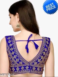 Deep V Cut Neck Slevlees  Embrodery  Readymade Padded  Blouse For Women - Blue