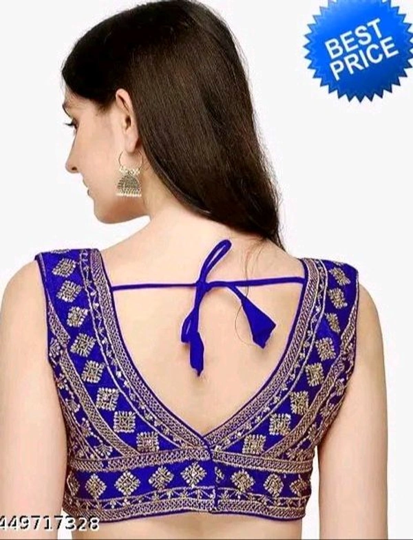 Deep V Cut Neck Slevlees  Embrodery  Readymade Padded  Blouse For Women - Blue