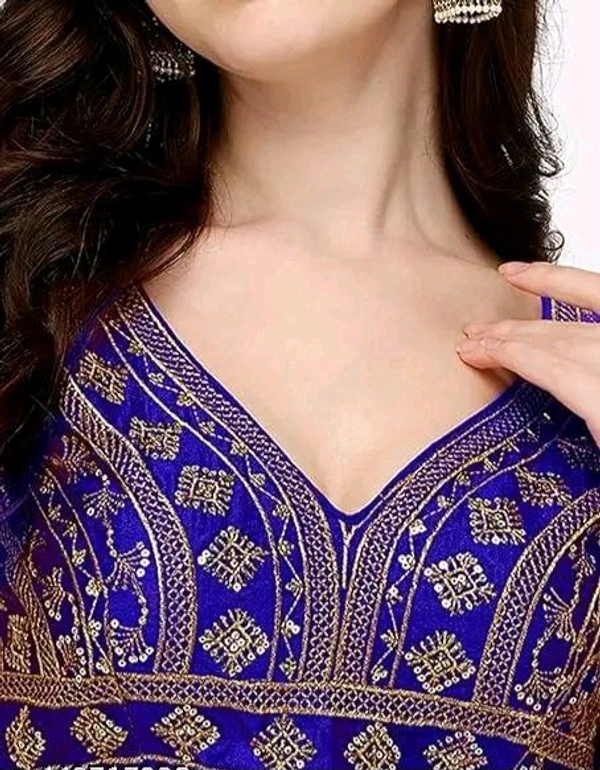 Deep V Cut Neck Slevlees  Embrodery  Readymade Padded  Blouse For Women - Blue