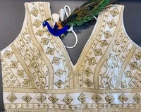 Deep V Cut Neck Slevlees  Embrodery  Readymade Padded  Blouse For Women - White