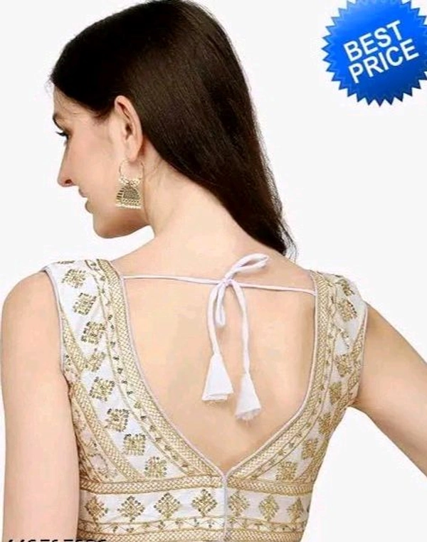 Deep V Cut Neck Slevlees  Embrodery  Readymade Padded  Blouse For Women - White