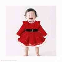Red Colour Christmas Velvet Border Frocks For Baby - 6-12 Months
