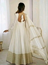 Premium White Floor Length Anarkali Gown With Golden Embroidery |Wedding & Festive Wear For Women - XS