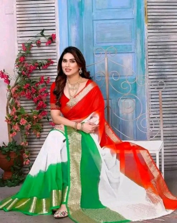 Gorgeous Tricolour Soft Organza Heavy Border Saree For Festival, Party Wear