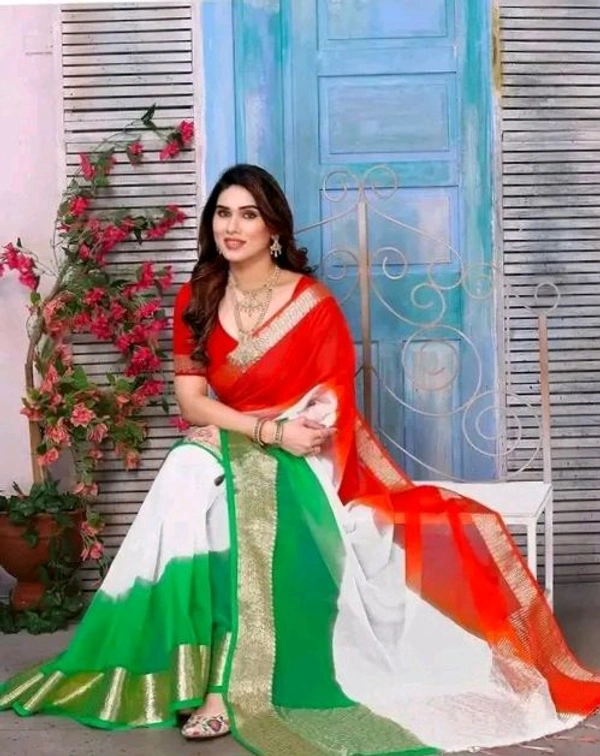 Gorgeous Tricolour Soft Organza Heavy Border Saree For Festival, Party Wear