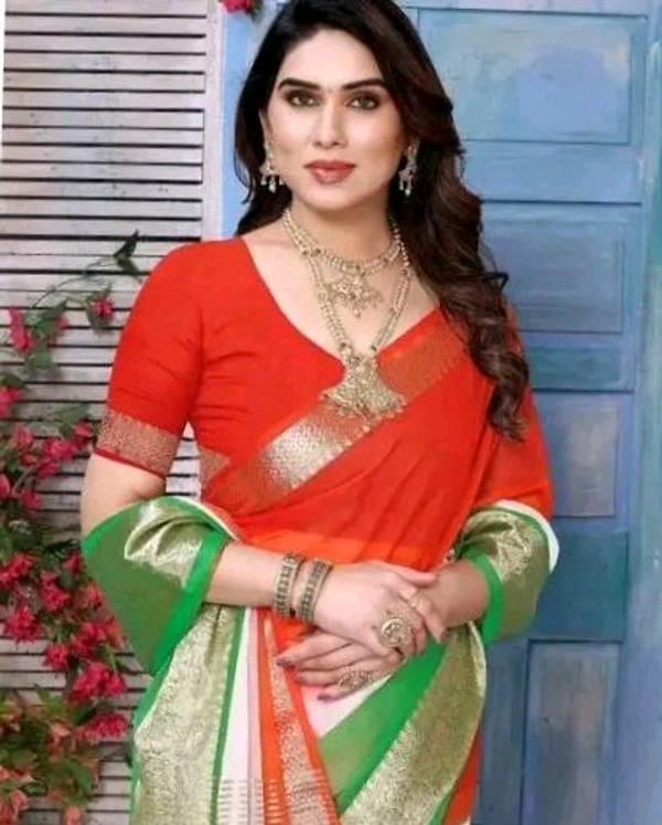 Gorgeous Tricolour Soft Organza Heavy Border Saree For Festival, Party Wear