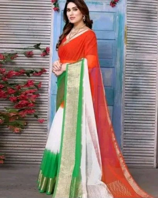 Gorgeous Tricolour Soft Organza Heavy Border Saree For Festival, Party Wear