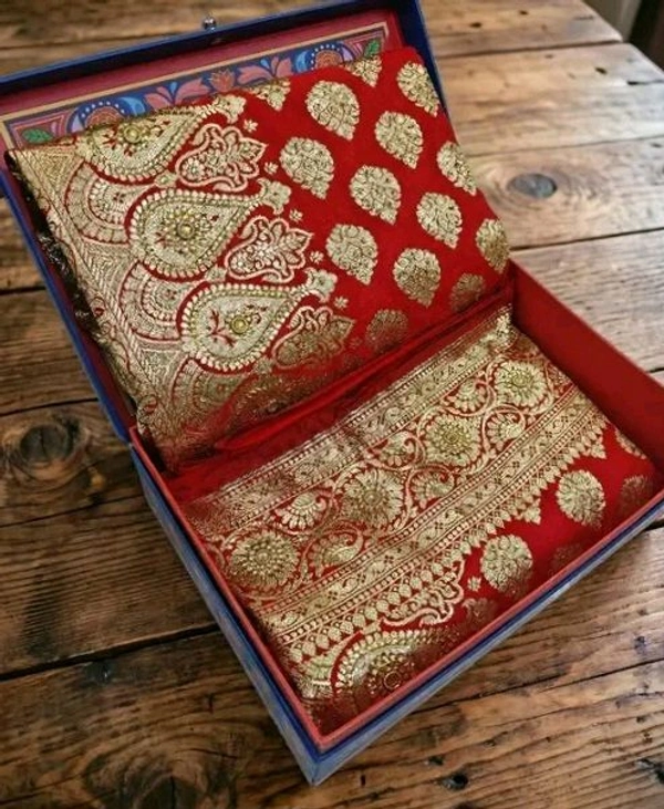 Beautiful Red Satin Silk Banarsi Saree Fully Zari Motifs Dazling Stone work For Party Marrige