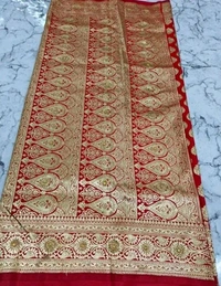 Beautiful Red Satin Silk Banarsi Saree Fully Zari Motifs Dazling Stone work For Party Marrige