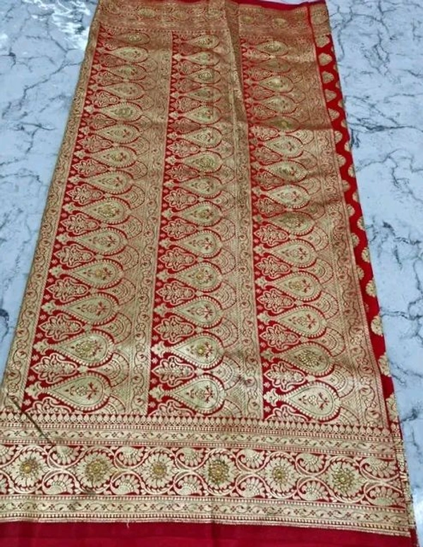 Beautiful Red Satin Silk Banarsi Saree Fully Zari Motifs Dazling Stone work For Party Marrige