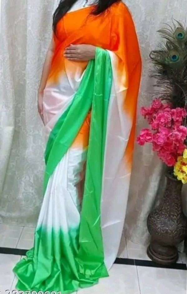 Tricolour Plain Art Silk Saree for Women / Republic day special Sari