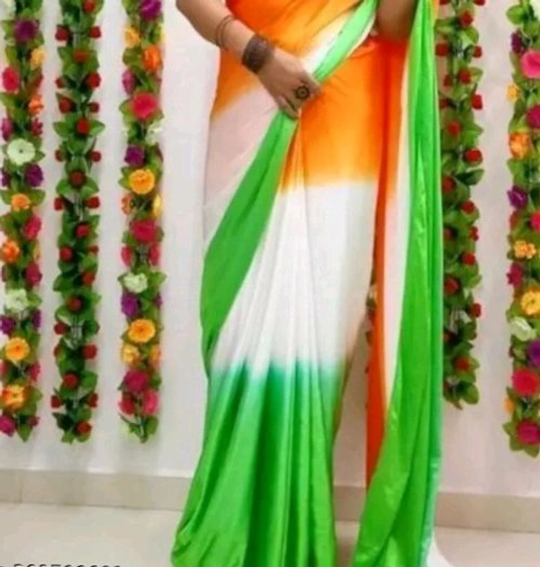 Tricolour Plain Art Silk Saree for Women / Republic day special Sari