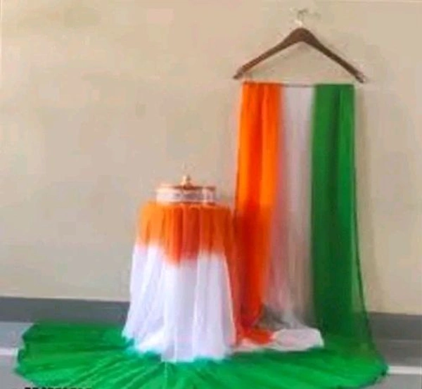 Tricolour Plain Art Silk Saree for Women / Republic day special Sari