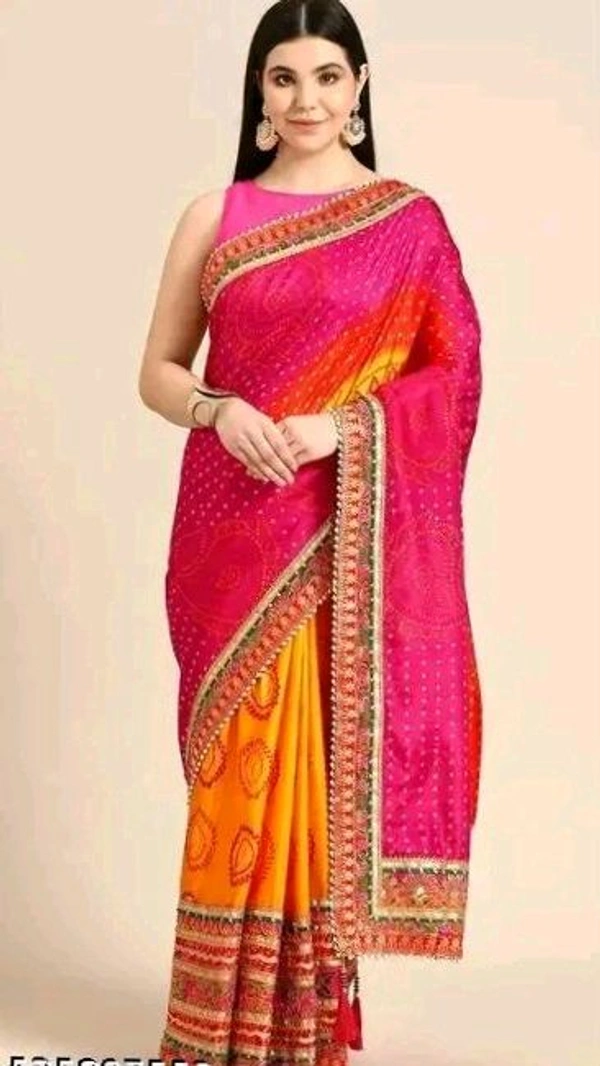 Beautiful Bandhani Saree With Lace Border And Unstiched Blouse
