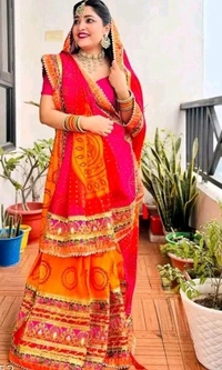 Beautiful Bandhani Saree With Lace Border And Unstiched Blouse