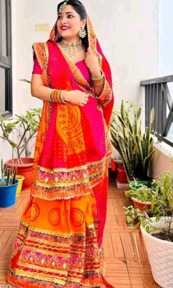 Beautiful Bandhani Saree With Lace Border And Unstiched Blouse