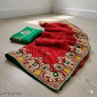 Elegance Red Embrodered Bandhani Georgette Saree With Green Blouse Piece