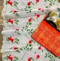 Partywear White Organza Floral Embroidered Saree With blouse Piece