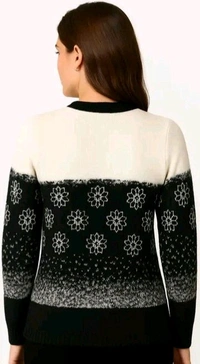 Soft Wollen Embrodered Front Open Black & White Cardigan