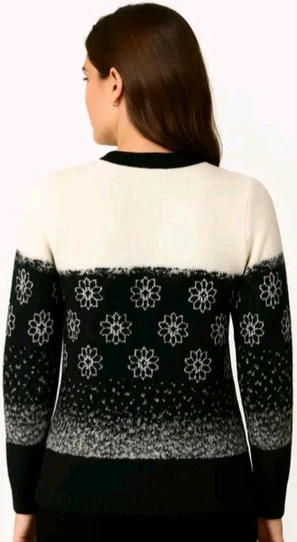 Soft Wollen Embrodered Front Open Black & White Cardigan