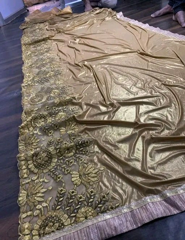 Beautiful Gold Embrodered Saree Partywear Weeding With Running Blouse