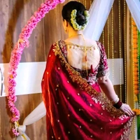 First Day at In-Laws Soft Satin Embroidery Saree & Stiched Blouse -