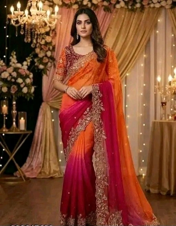 KASHVINEST ELEGANT TRENDING PADDING DUAL SHADE MANGO WORK SILK SAREE WITH STITCHED BLOUSE2