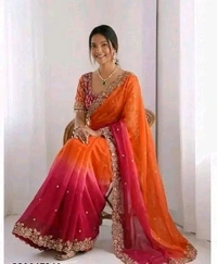 KASHVINEST ELEGANT TRENDING PADDING DUAL SHADE MANGO WORK SILK SAREE WITH STITCHED BLOUSE2