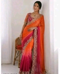 KASHVINEST ELEGANT TRENDING PADDING DUAL SHADE MANGO WORK SILK SAREE WITH STITCHED BLOUSE2