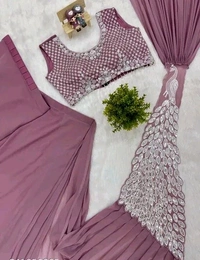 Easy Draping Ready To Wear Georgette Saree With Heavy Embroidered Stylish Blouse For Women