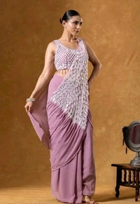 Easy Draping Ready To Wear Georgette Saree With Heavy Embroidered Stylish Blouse For Women