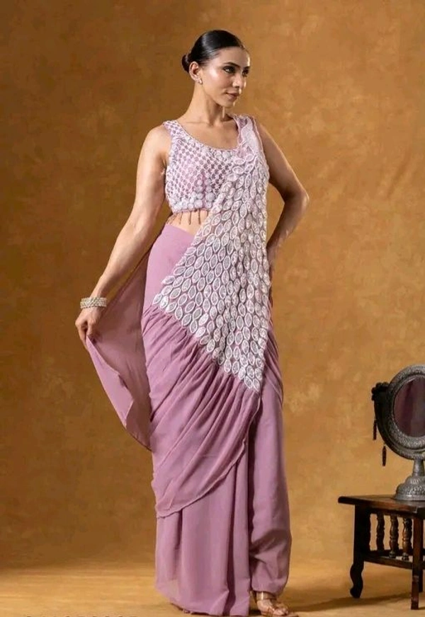 Easy Draping Ready To Wear Georgette Saree With Heavy Embroidered Stylish Blouse For Women