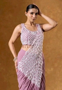 Easy Draping Ready To Wear Georgette Saree With Heavy Embroidered Stylish Blouse For Women